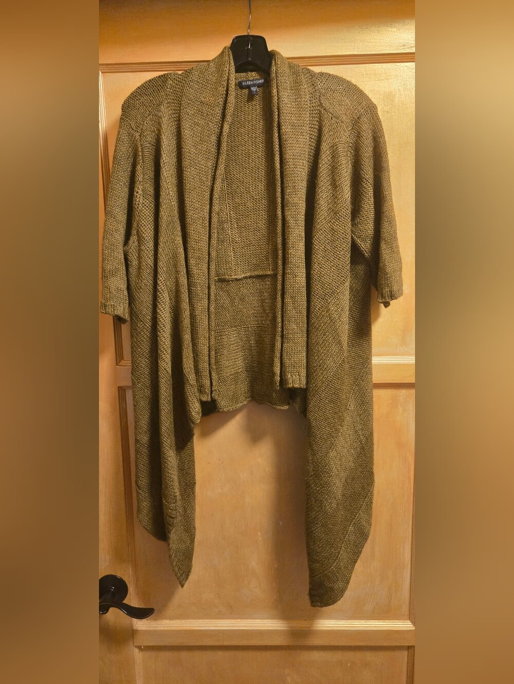 Eileen Fisher Olive Brown Textured Open-Front Cardigan